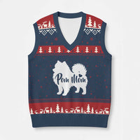 Proud Pom Mom V-Neck Knit Sweater Vest Pomeranian Dog Lover Gift