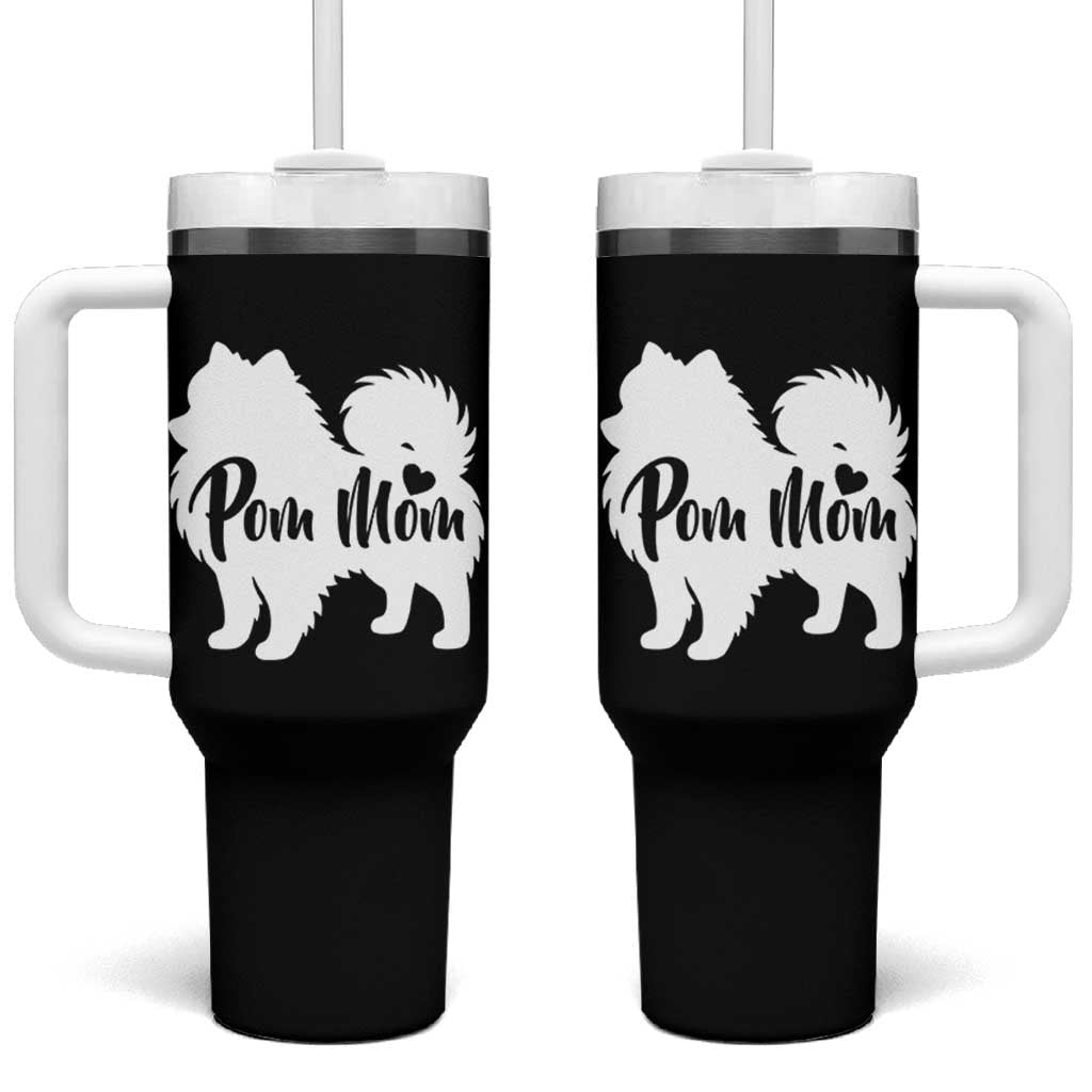 Proud Pom Mom Tumbler With Handle Pomeranian Dog Lover Gift