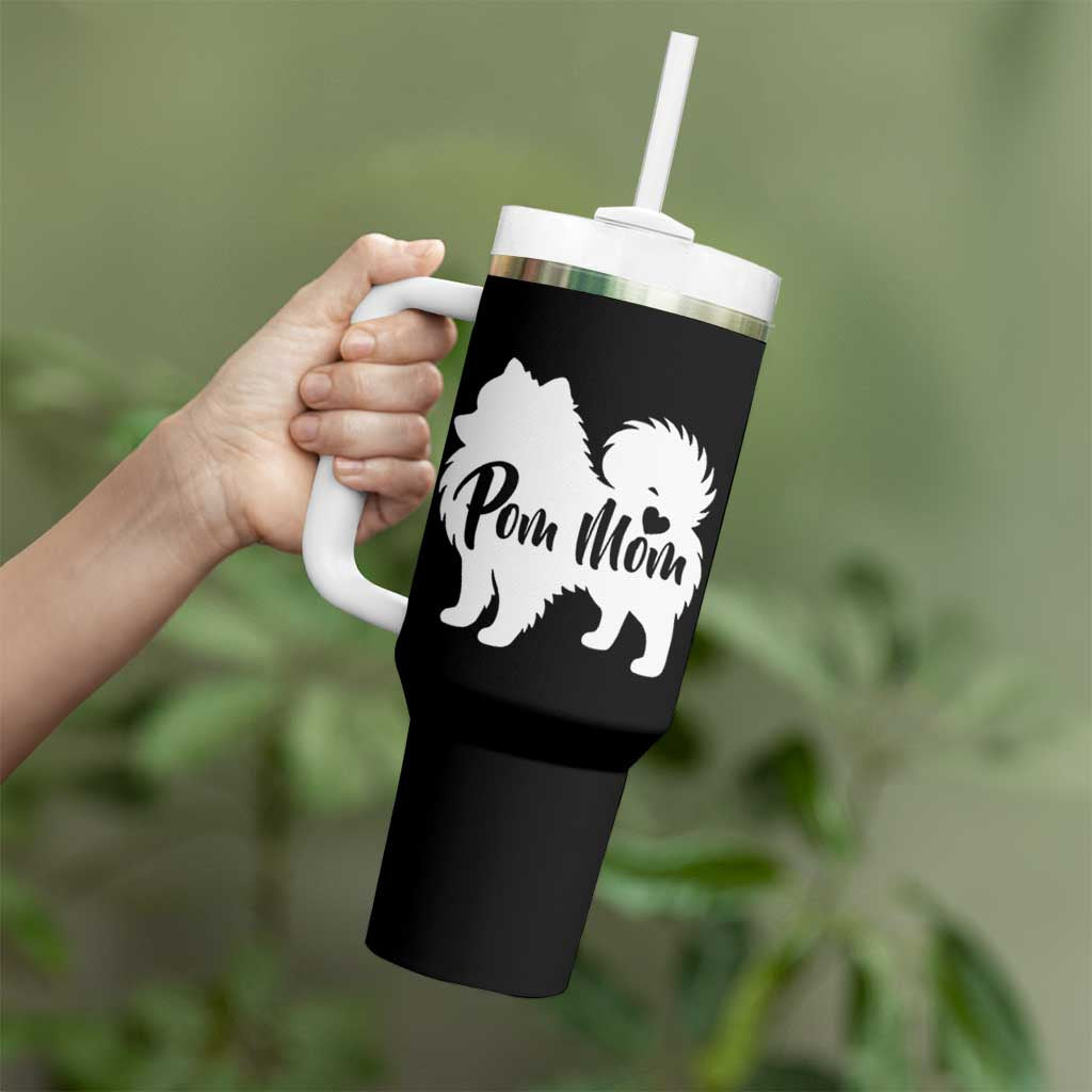Proud Pom Mom Tumbler With Handle Pomeranian Dog Lover Gift