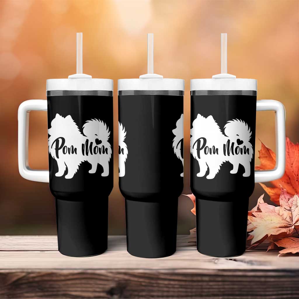 Proud Pom Mom Tumbler With Handle Pomeranian Dog Lover Gift