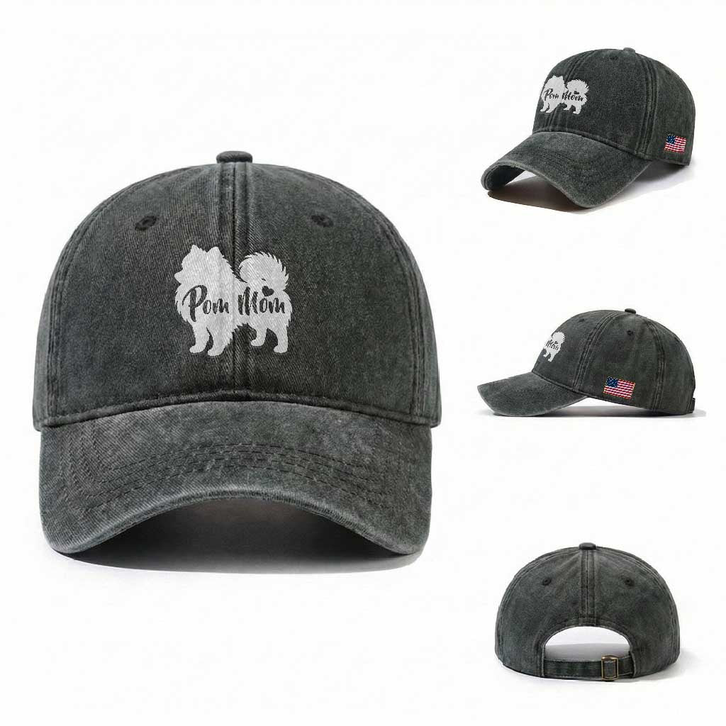 Proud Pom Mom Washed Cotton Baseball Cap Pomeranian Dog Lover Gift