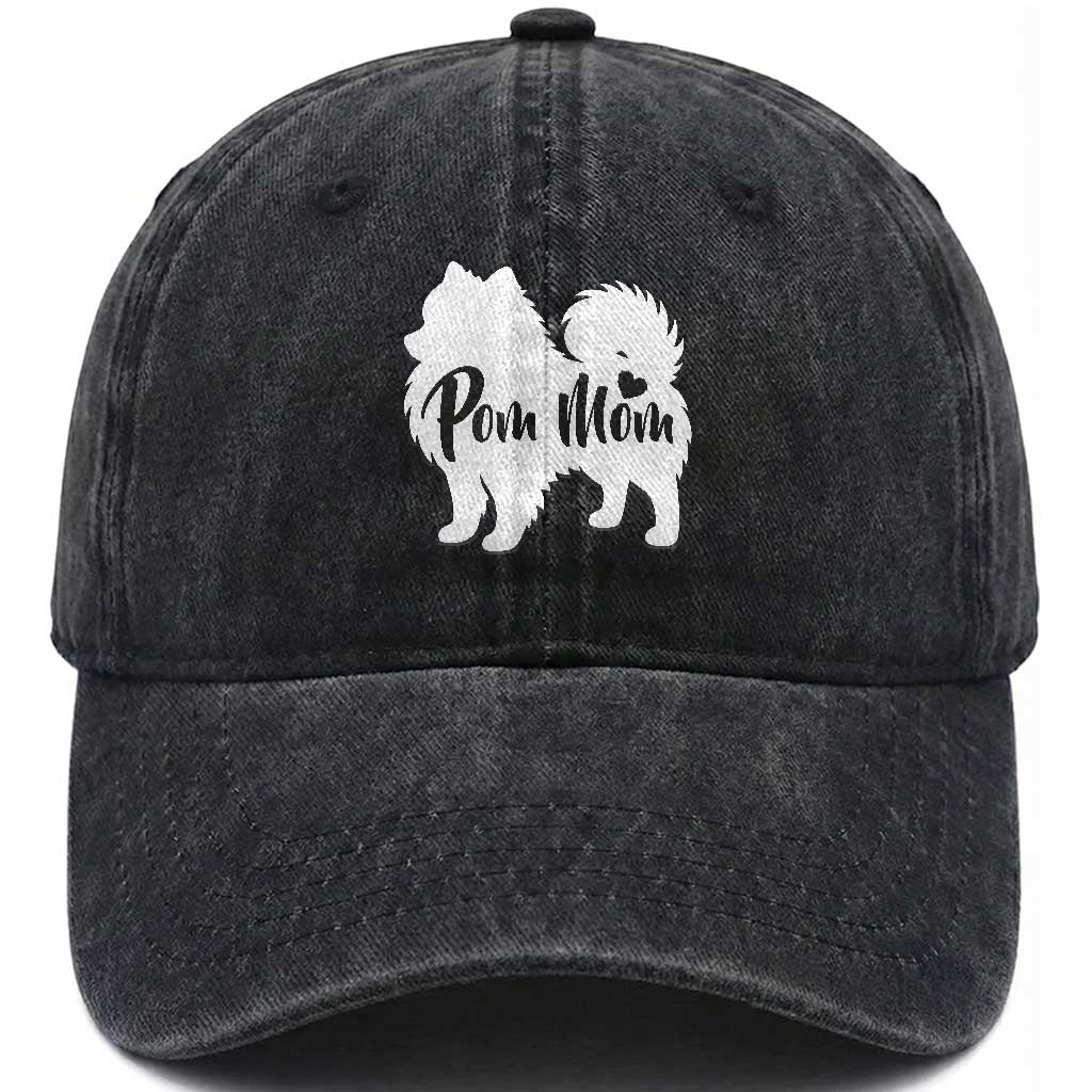 Proud Pom Mom Washed Cotton Baseball Cap Pomeranian Dog Lover Gift