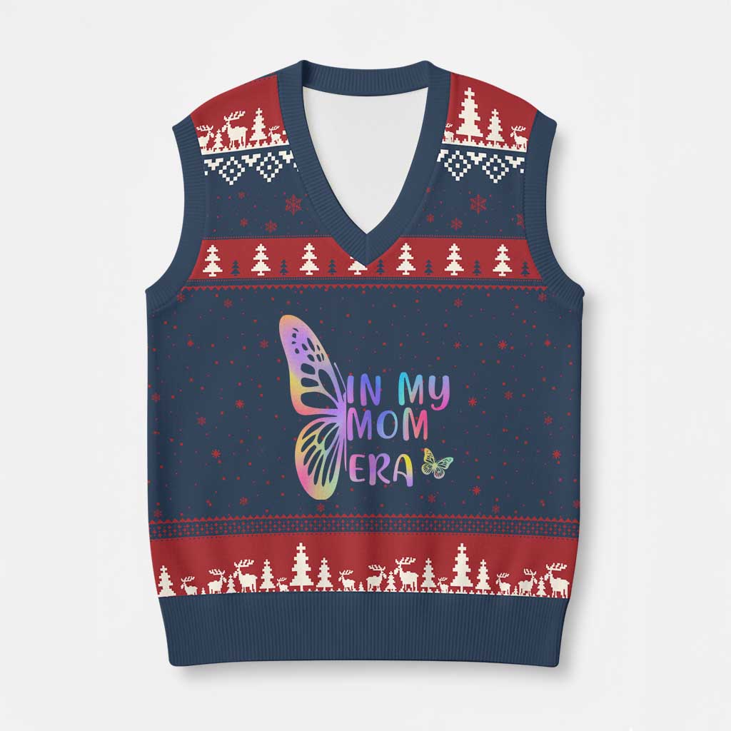 In My Mom Era V-Neck Knit Sweater Vest Colorful Butterfly Mothers Day Gift