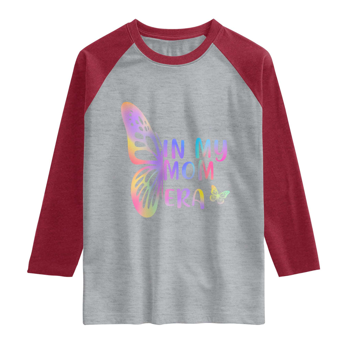 In My Mom Era Raglan Shirt Colorful Butterfly Mothers Day Gift
