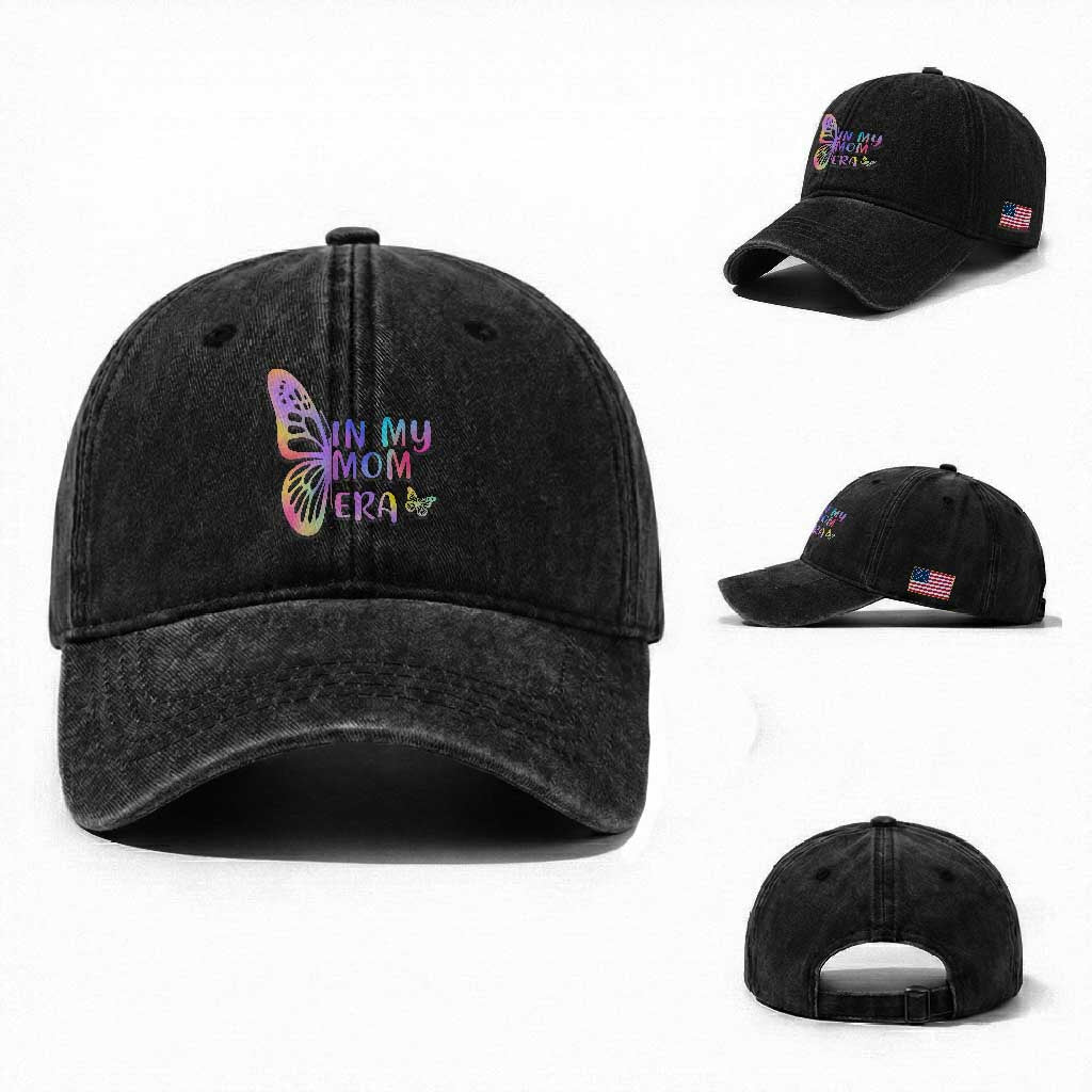 In My Mom Era Washed Cotton Baseball Cap Colorful Butterfly Mothers Day Gift