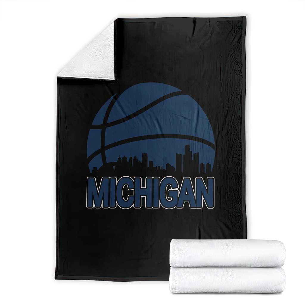 Vintage Urban Michigan Skyline Throw Blanket Gift For Basketball Fan