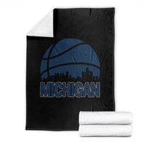 Vintage Urban Michigan Skyline Throw Blanket Gift For Basketball Fan