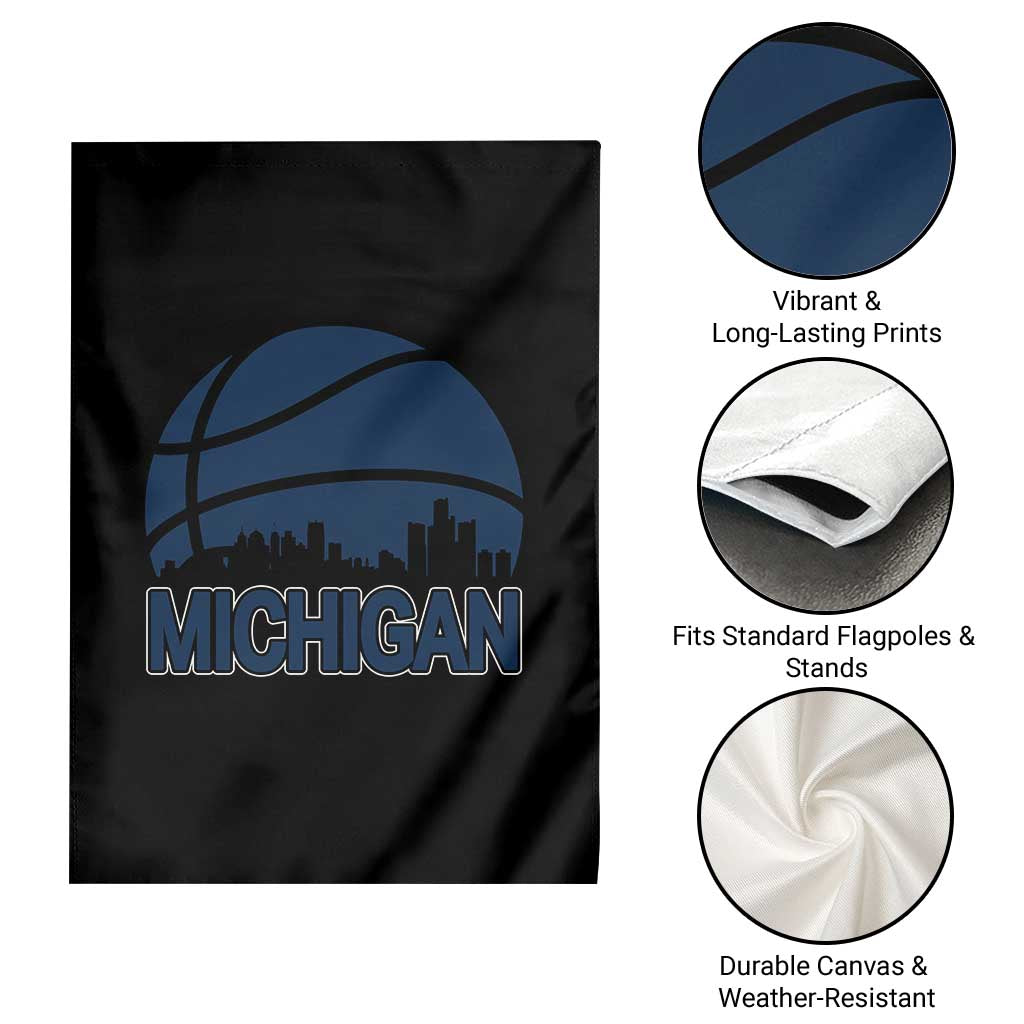 Vintage Urban Michigan Skyline Garden Flag Gift For Basketball Fan