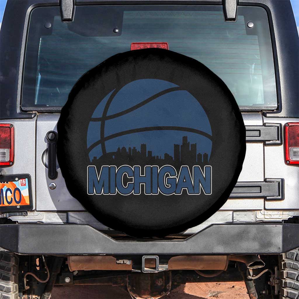 Vintage Urban Michigan Skyline Spare Tire Cover Gift For Basketball Fan