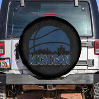 Vintage Urban Michigan Skyline Spare Tire Cover Gift For Basketball Fan