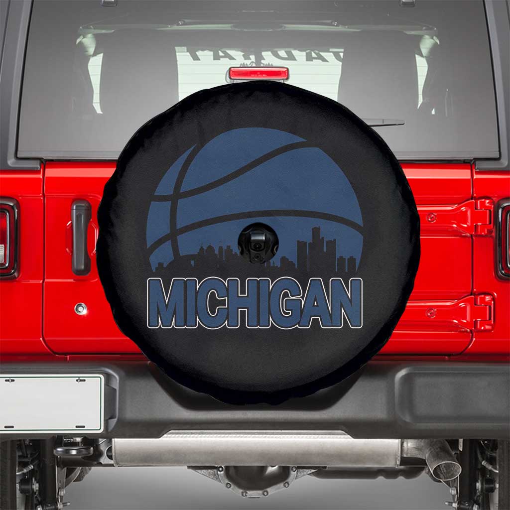 Vintage Urban Michigan Skyline Spare Tire Cover Gift For Basketball Fan