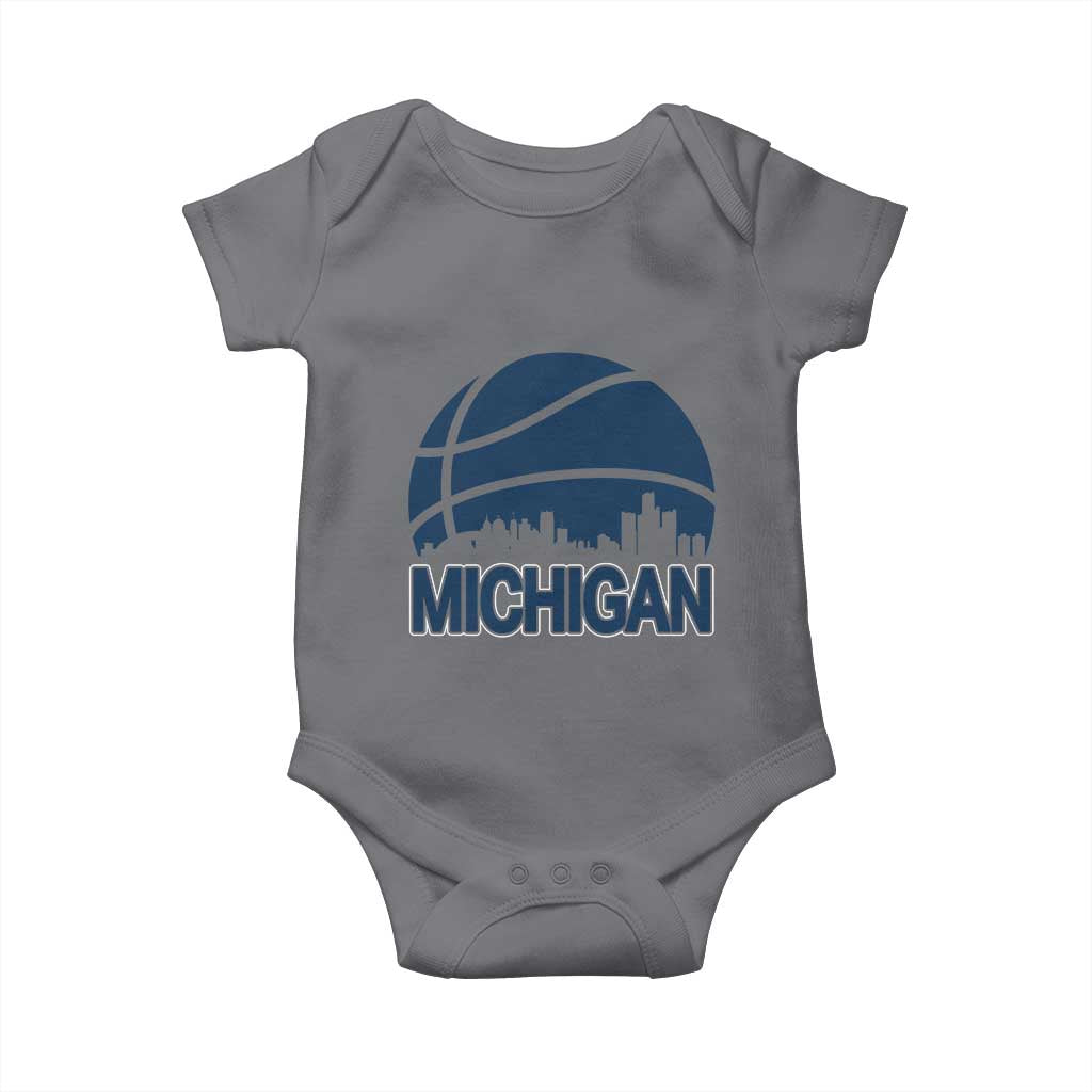 Vintage Urban Michigan Skyline Baby Onesie Gift For Basketball Fan