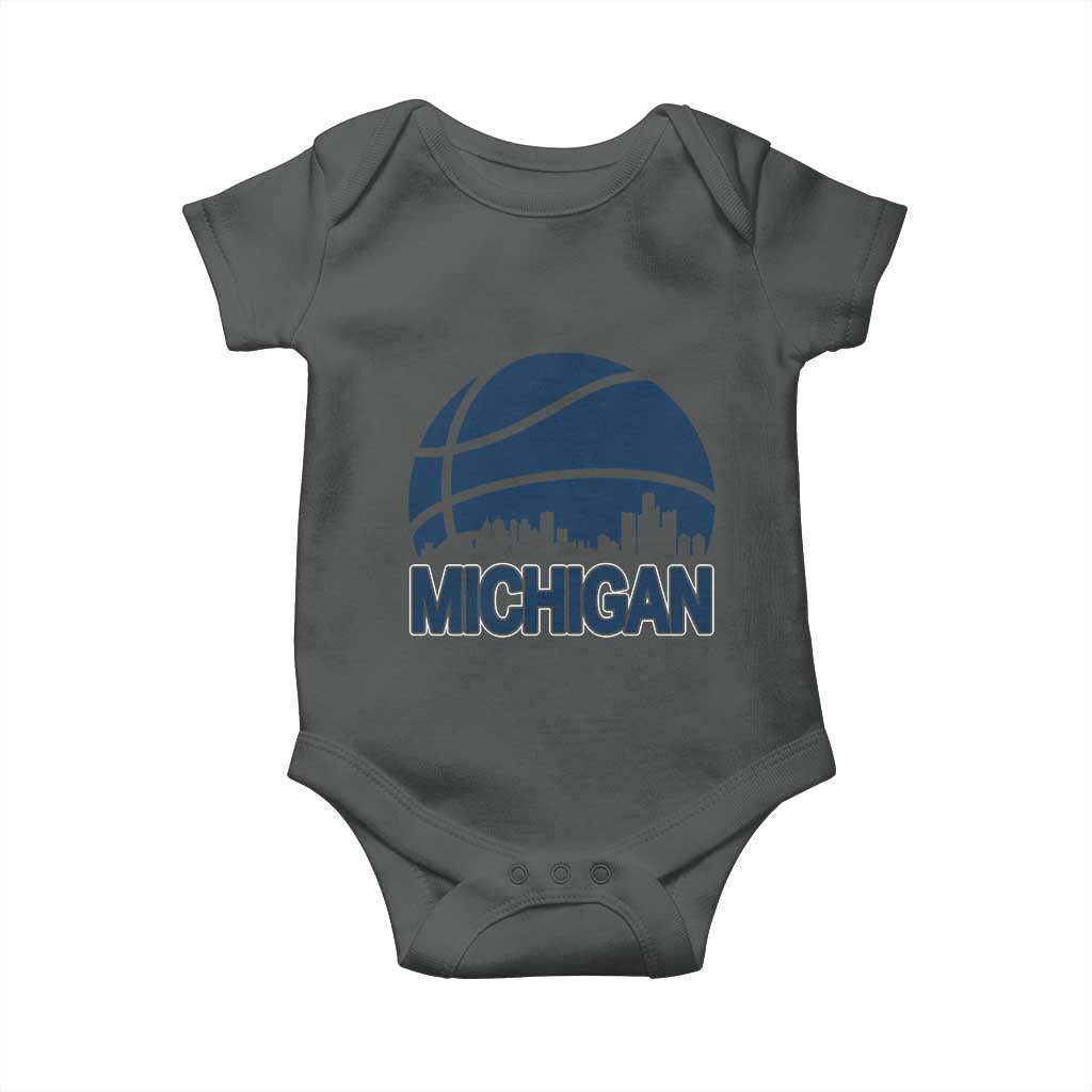 Vintage Urban Michigan Skyline Baby Onesie Gift For Basketball Fan