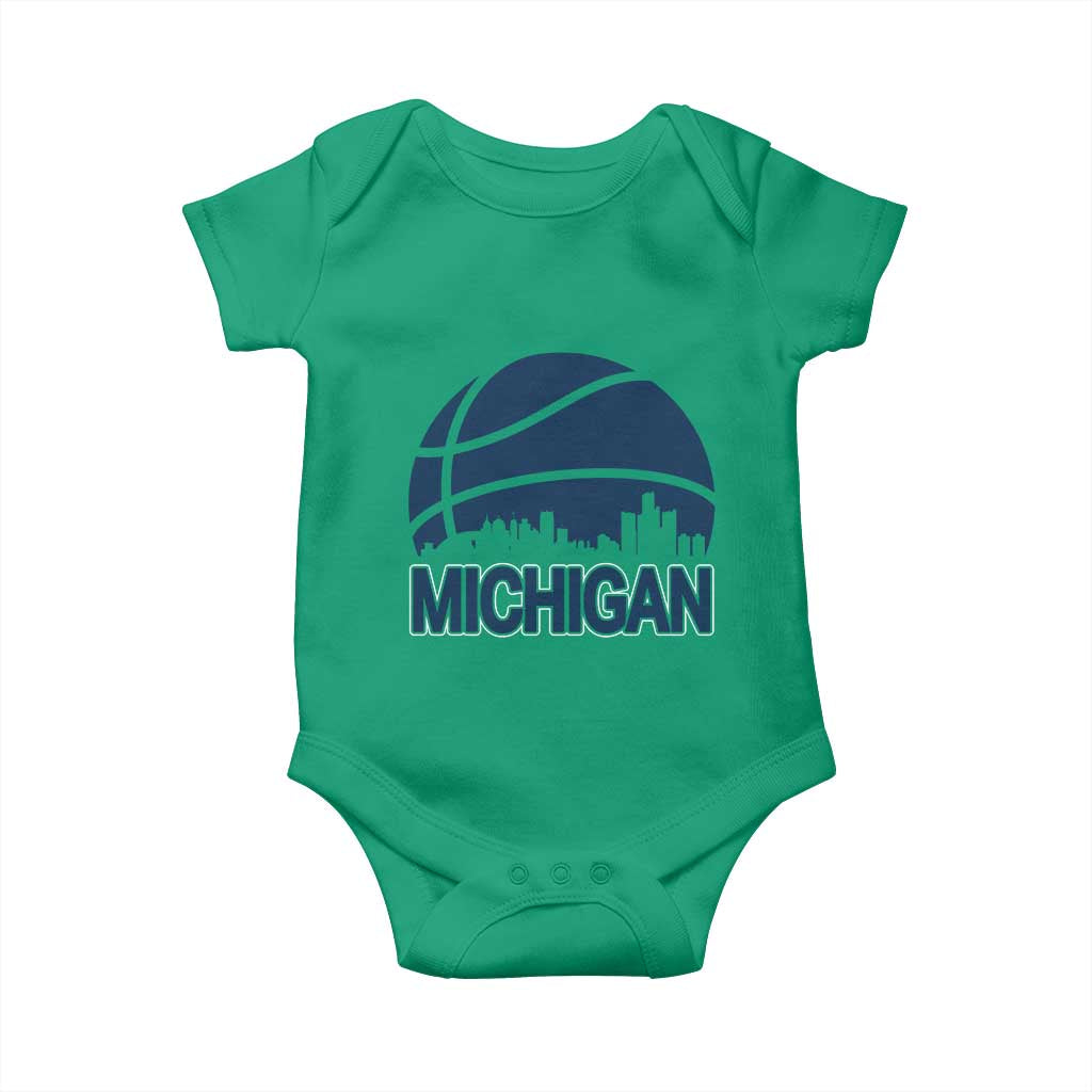 Vintage Urban Michigan Skyline Baby Onesie Gift For Basketball Fan