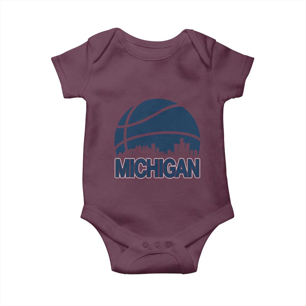 Vintage Urban Michigan Skyline Baby Onesie Gift For Basketball Fan
