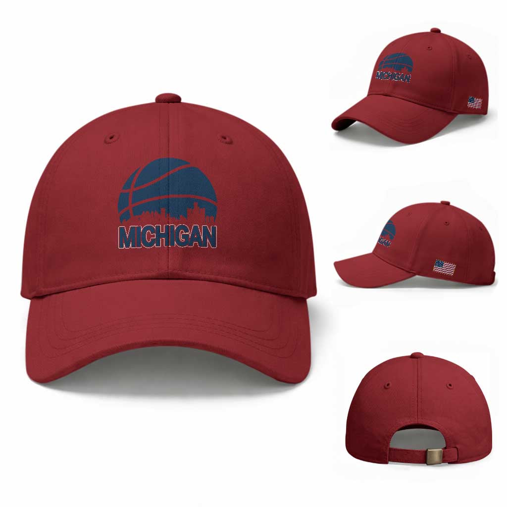 Vintage Urban Michigan Skyline Baseball Cap Gift For Basketball Fan