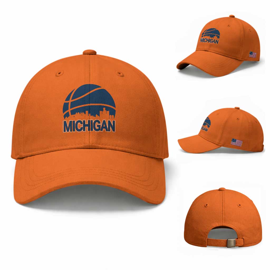Vintage Urban Michigan Skyline Baseball Cap Gift For Basketball Fan