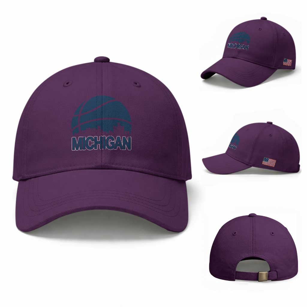 Vintage Urban Michigan Skyline Baseball Cap Gift For Basketball Fan