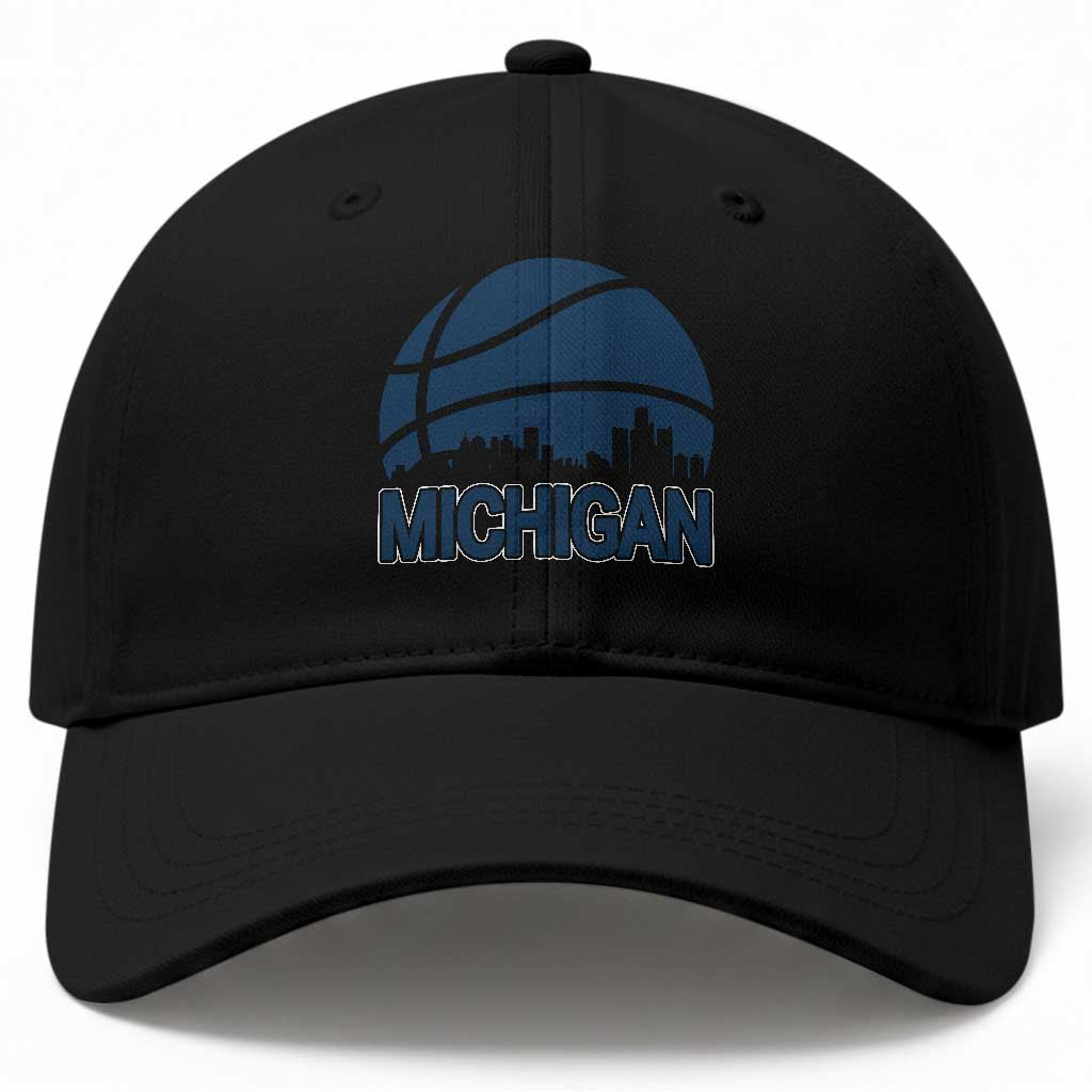 Vintage Urban Michigan Skyline Baseball Cap Gift For Basketball Fan