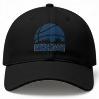 Vintage Urban Michigan Skyline Baseball Cap Gift For Basketball Fan