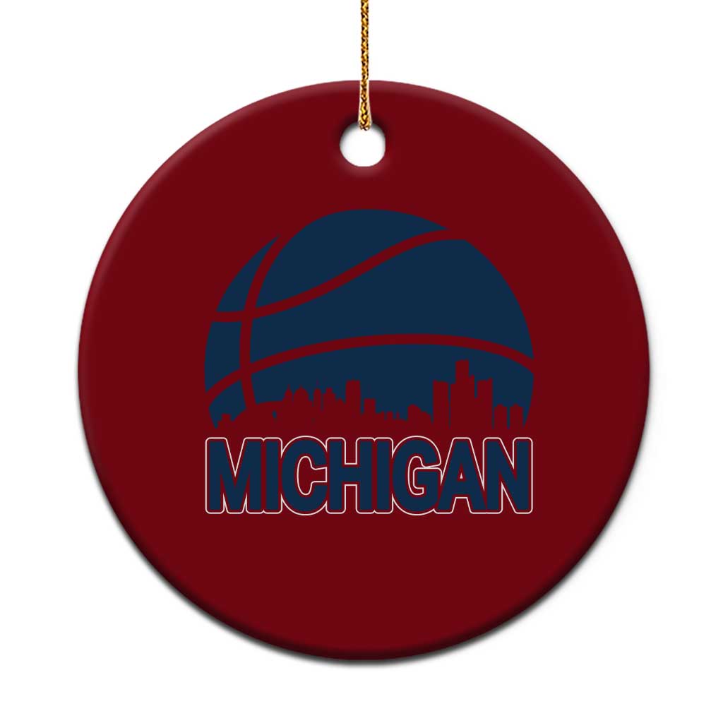 Vintage Urban Michigan Skyline Ceramic Ornament Gift For Basketball Fan