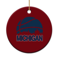 Vintage Urban Michigan Skyline Ceramic Ornament Gift For Basketball Fan