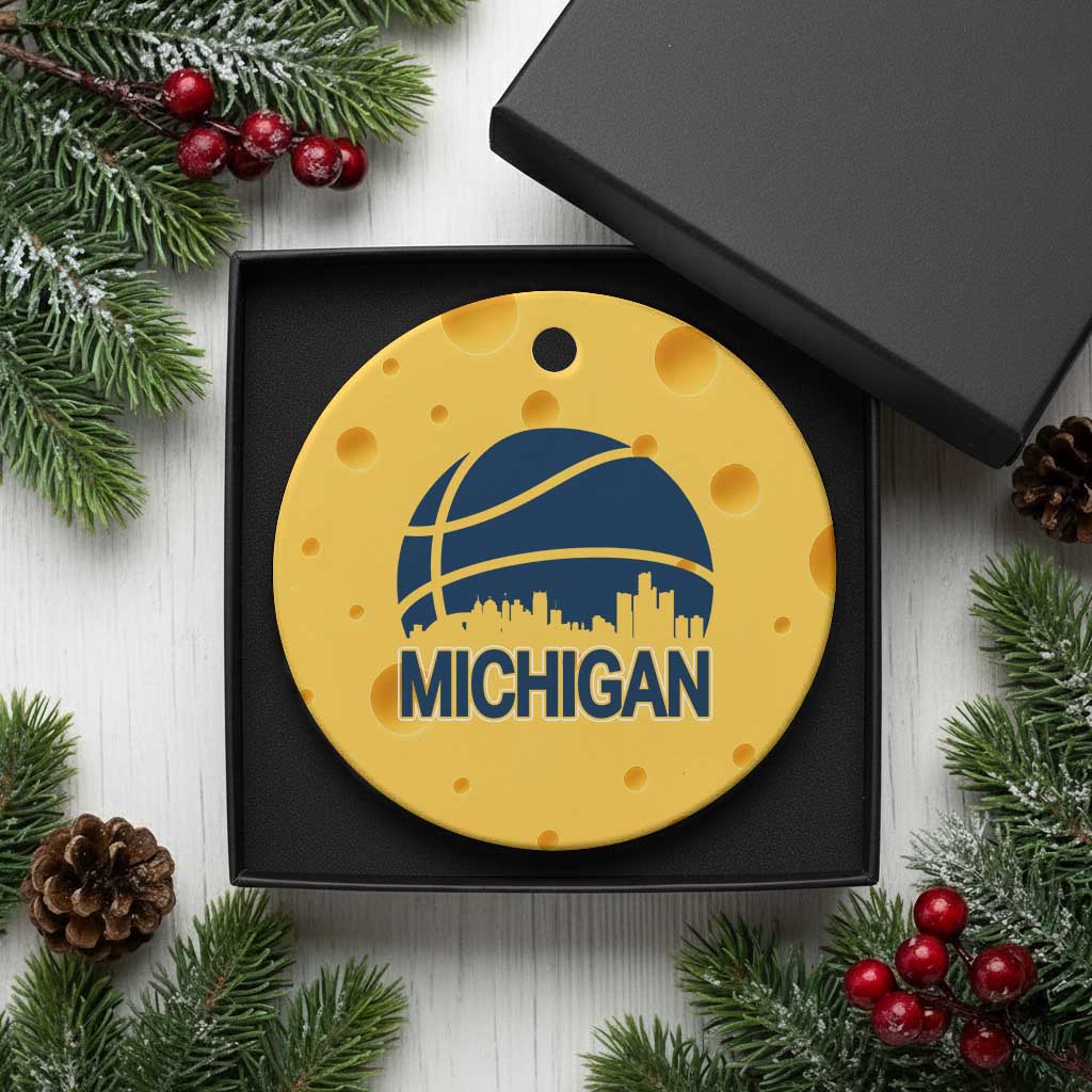 Vintage Urban Michigan Skyline Ceramic Ornament Gift For Basketball Fan