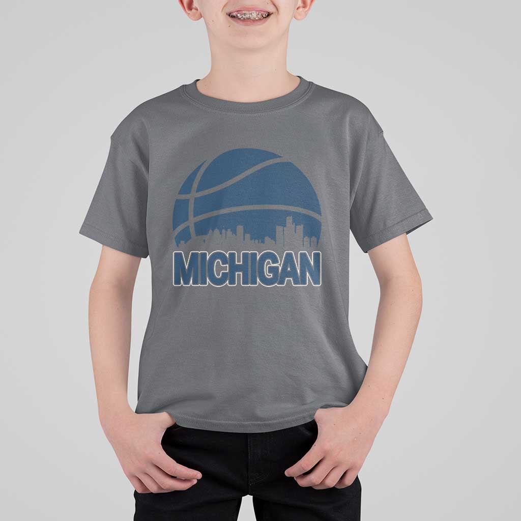 Vintage Urban Michigan Skyline T Shirt For Kid Gift For Basketball Fan