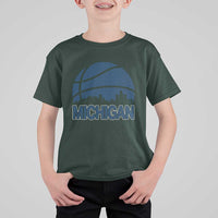 Vintage Urban Michigan Skyline T Shirt For Kid Gift For Basketball Fan