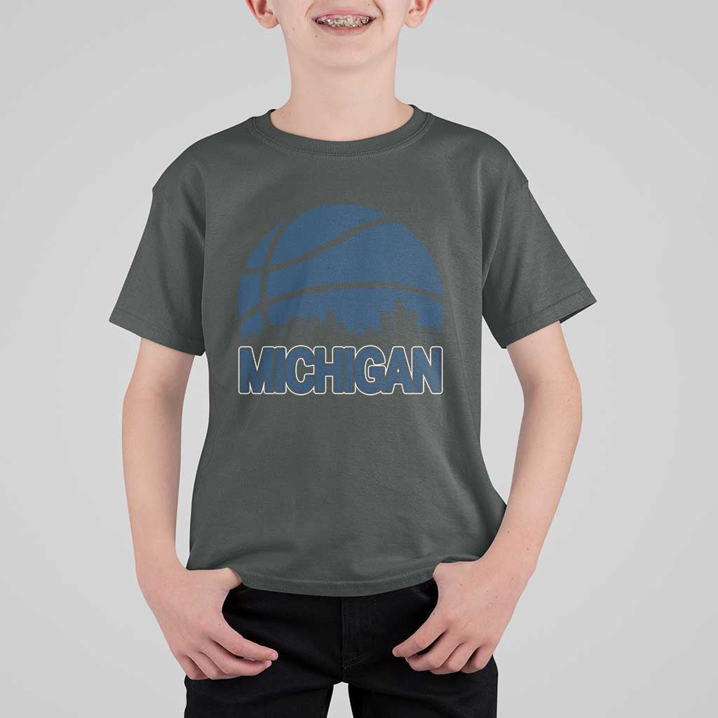 Vintage Urban Michigan Skyline T Shirt For Kid Gift For Basketball Fan