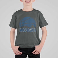 Vintage Urban Michigan Skyline T Shirt For Kid Gift For Basketball Fan