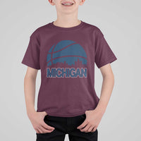 Vintage Urban Michigan Skyline T Shirt For Kid Gift For Basketball Fan