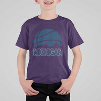Vintage Urban Michigan Skyline T Shirt For Kid Gift For Basketball Fan