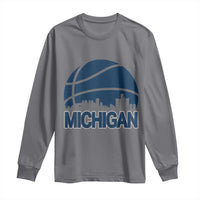 Vintage Urban Michigan Skyline Long Sleeve Shirt Gift For Basketball Fan