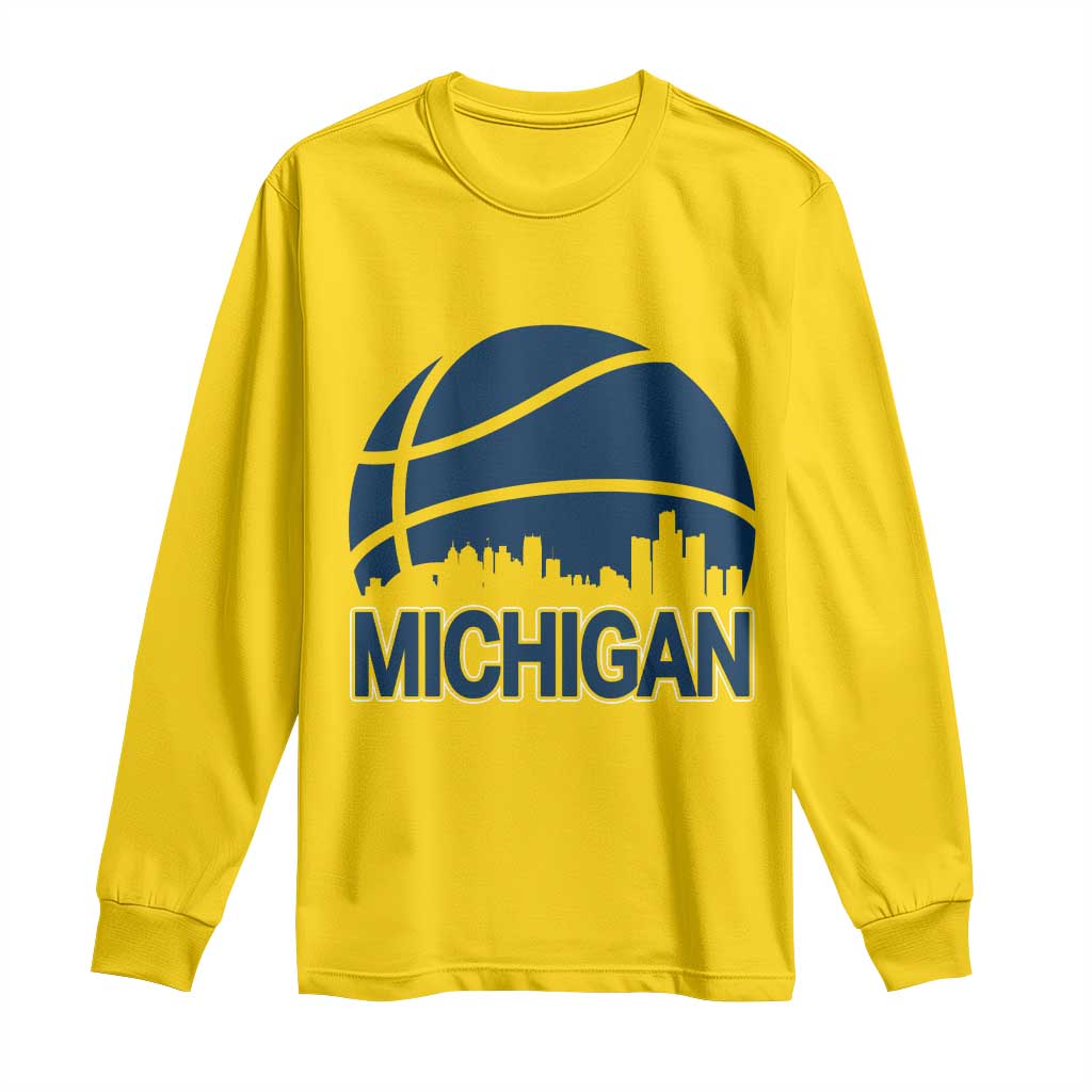 Vintage Urban Michigan Skyline Long Sleeve Shirt Gift For Basketball Fan