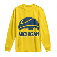 Vintage Urban Michigan Skyline Long Sleeve Shirt Gift For Basketball Fan