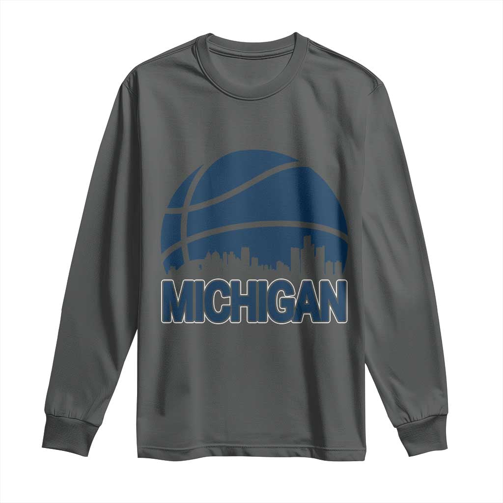 Vintage Urban Michigan Skyline Long Sleeve Shirt Gift For Basketball Fan