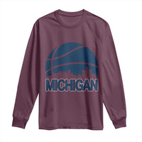 Vintage Urban Michigan Skyline Long Sleeve Shirt Gift For Basketball Fan