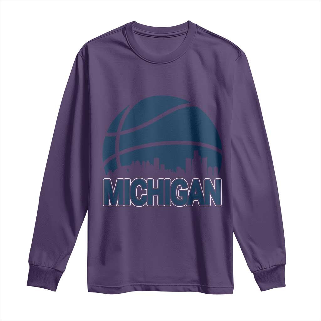Vintage Urban Michigan Skyline Long Sleeve Shirt Gift For Basketball Fan