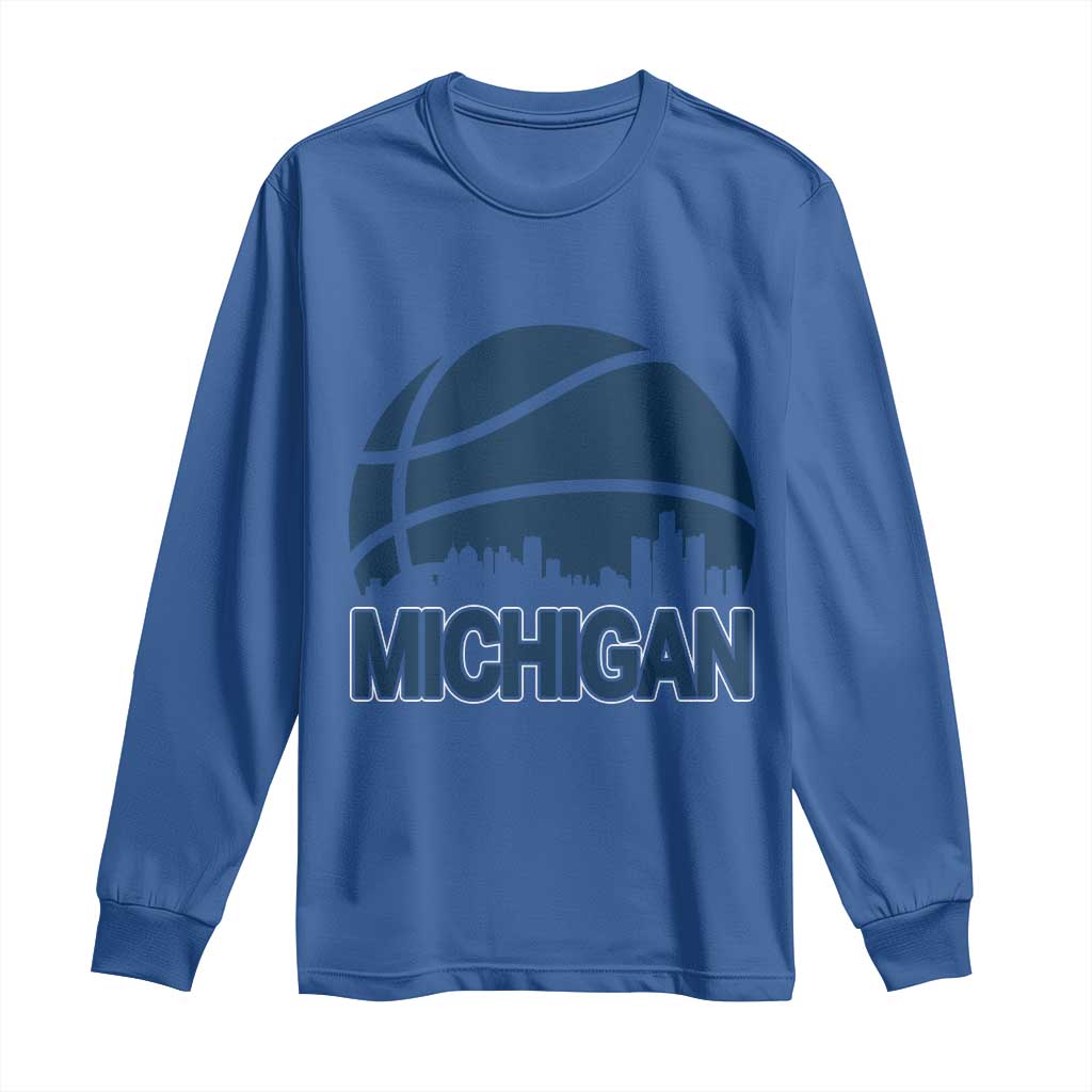 Vintage Urban Michigan Skyline Long Sleeve Shirt Gift For Basketball Fan
