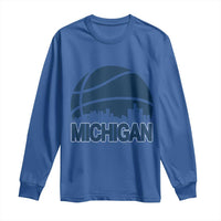 Vintage Urban Michigan Skyline Long Sleeve Shirt Gift For Basketball Fan