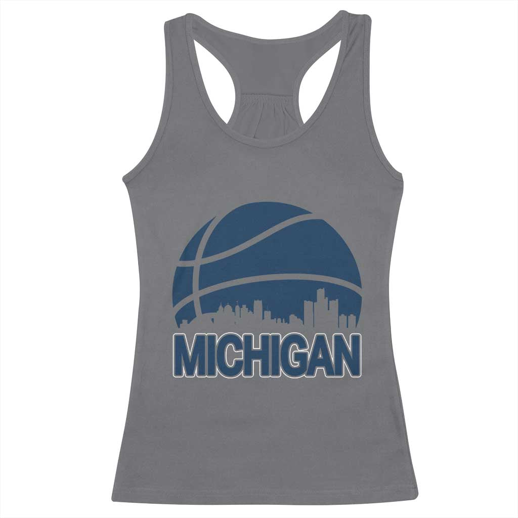 Vintage Urban Michigan Skyline Racerback Tank Top Gift For Basketball Fan