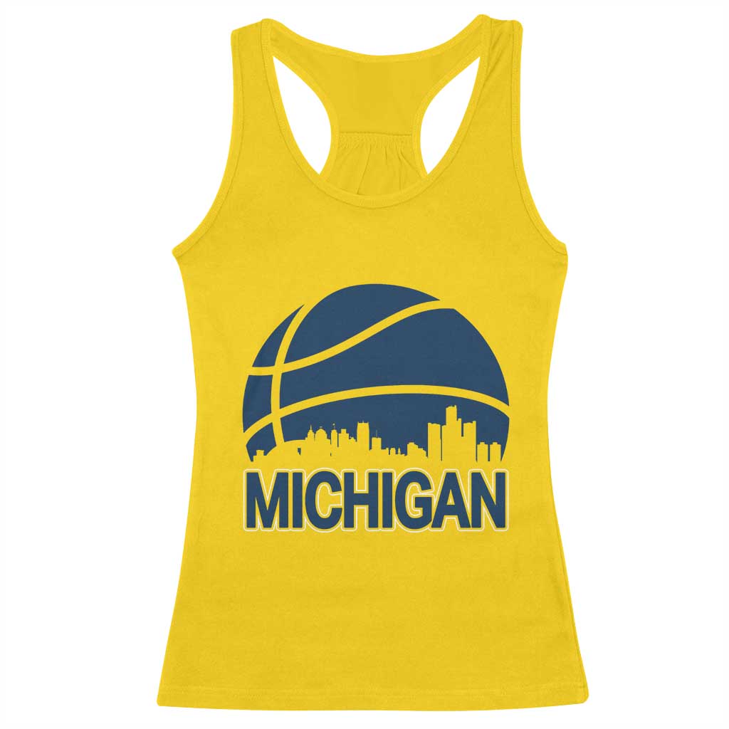Vintage Urban Michigan Skyline Racerback Tank Top Gift For Basketball Fan