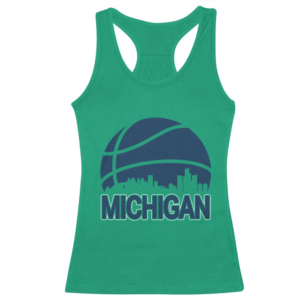 Vintage Urban Michigan Skyline Racerback Tank Top Gift For Basketball Fan