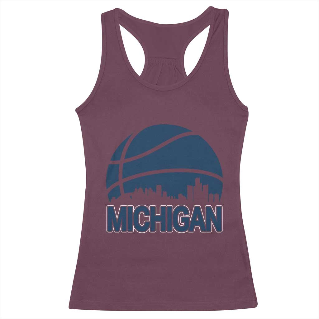 Vintage Urban Michigan Skyline Racerback Tank Top Gift For Basketball Fan