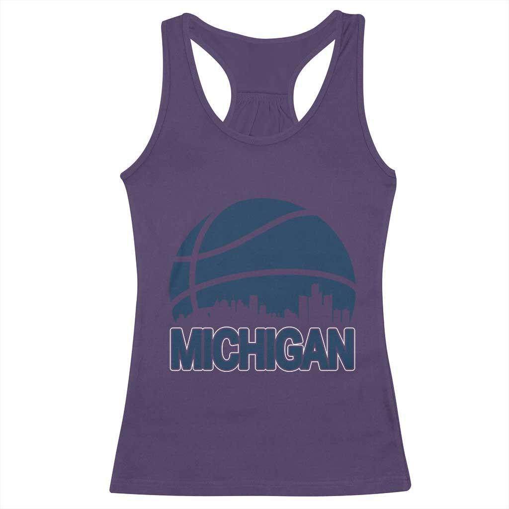 Vintage Urban Michigan Skyline Racerback Tank Top Gift For Basketball Fan