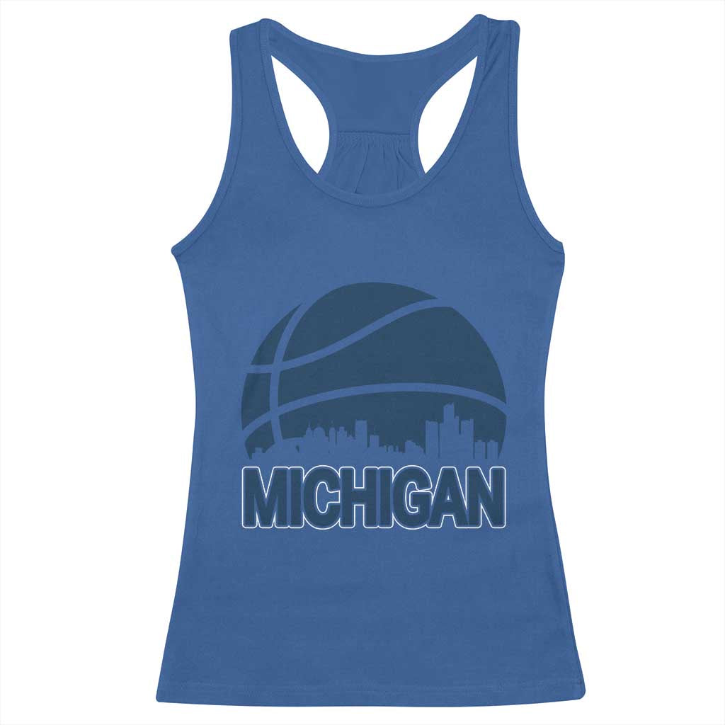 Vintage Urban Michigan Skyline Racerback Tank Top Gift For Basketball Fan