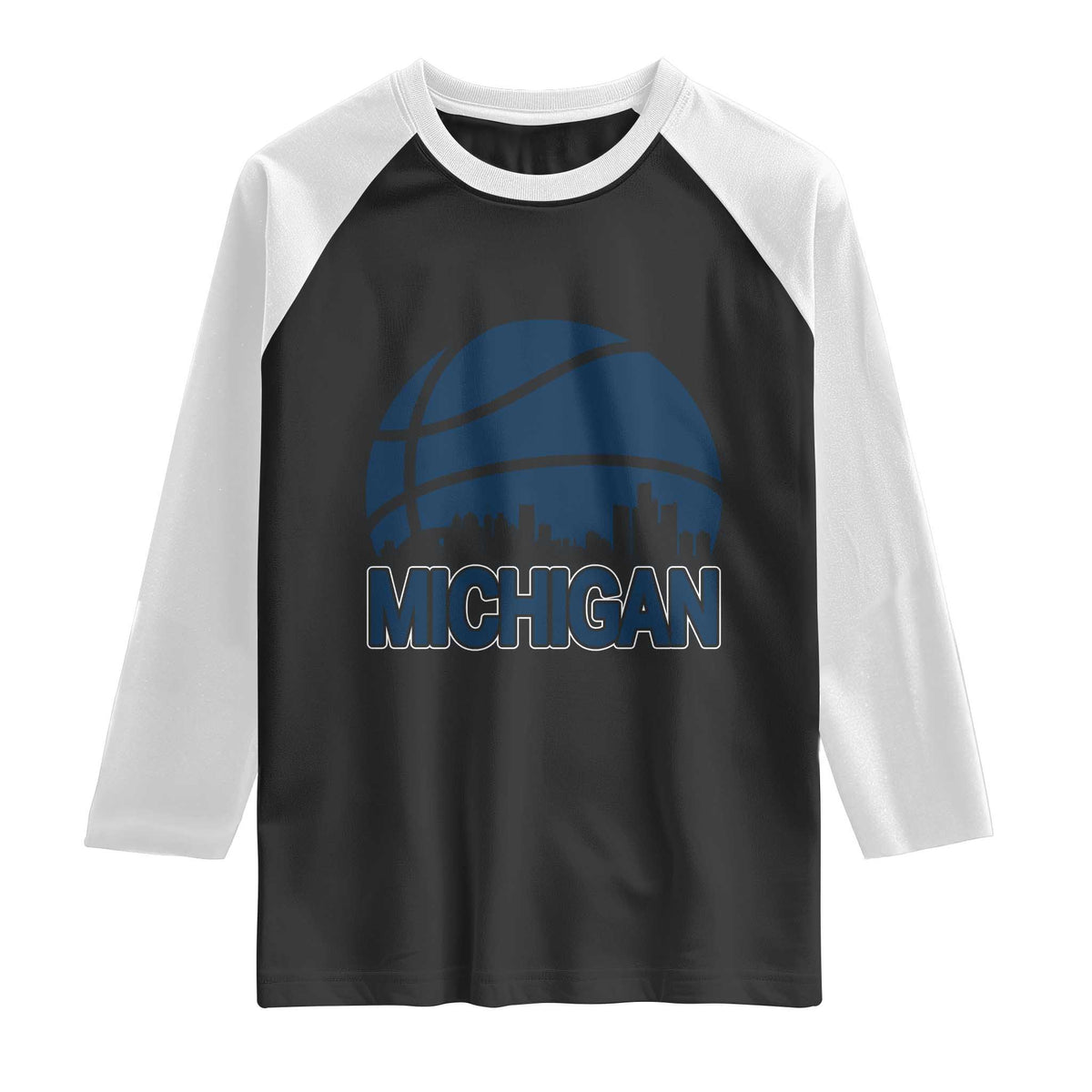 Vintage Urban Michigan Skyline Raglan Shirt Gift For Basketball Fan