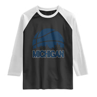 Vintage Urban Michigan Skyline Raglan Shirt Gift For Basketball Fan