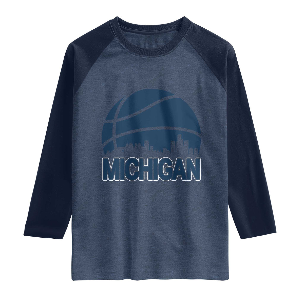 Vintage Urban Michigan Skyline Raglan Shirt Gift For Basketball Fan